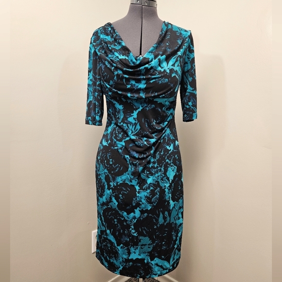 connected apparel Dresses & Skirts - Pretty teal blue and black floral dress.